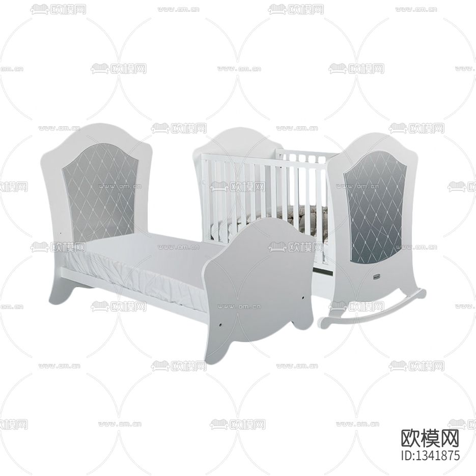 简欧轻奢实木婴儿床下载（渲染图1）