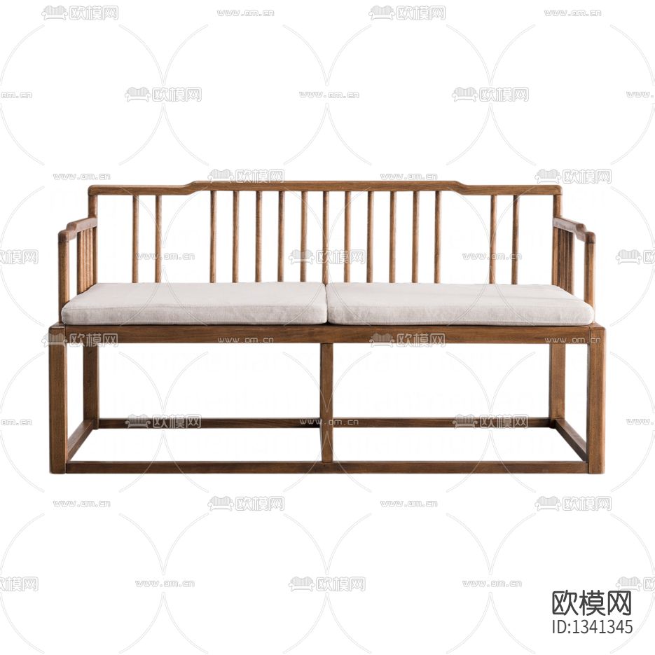 新中式禅意实木梳椅双人沙发下载