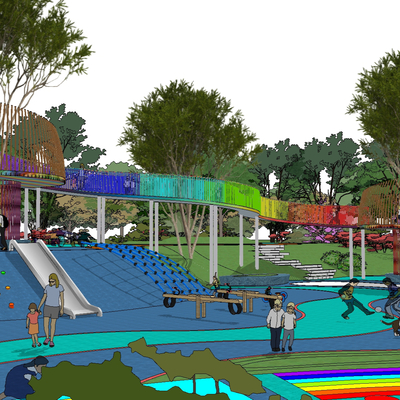  现代儿童攀爬游乐场su模型 