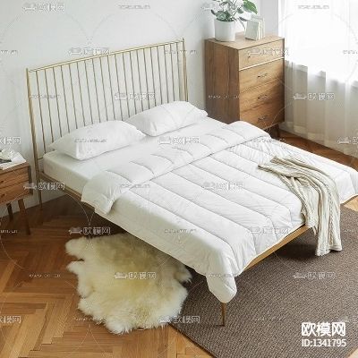 现代简约金属布艺单人床