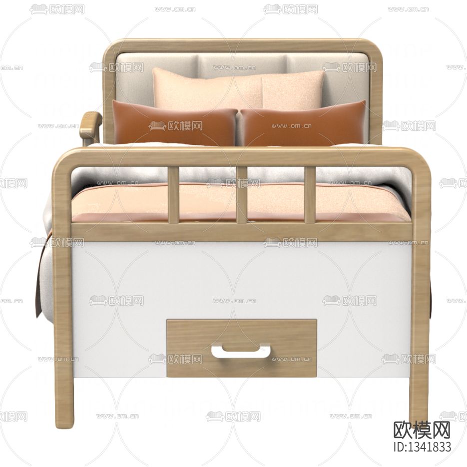 现代简约实木布艺护理床下载（渲染图2）