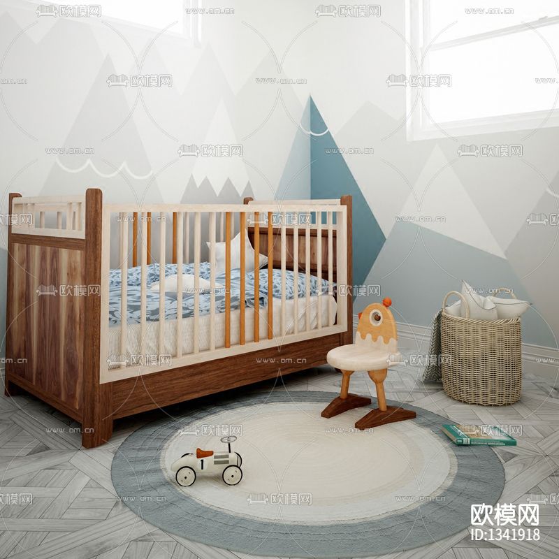 北欧简约实木婴儿床下载（渲染图2）