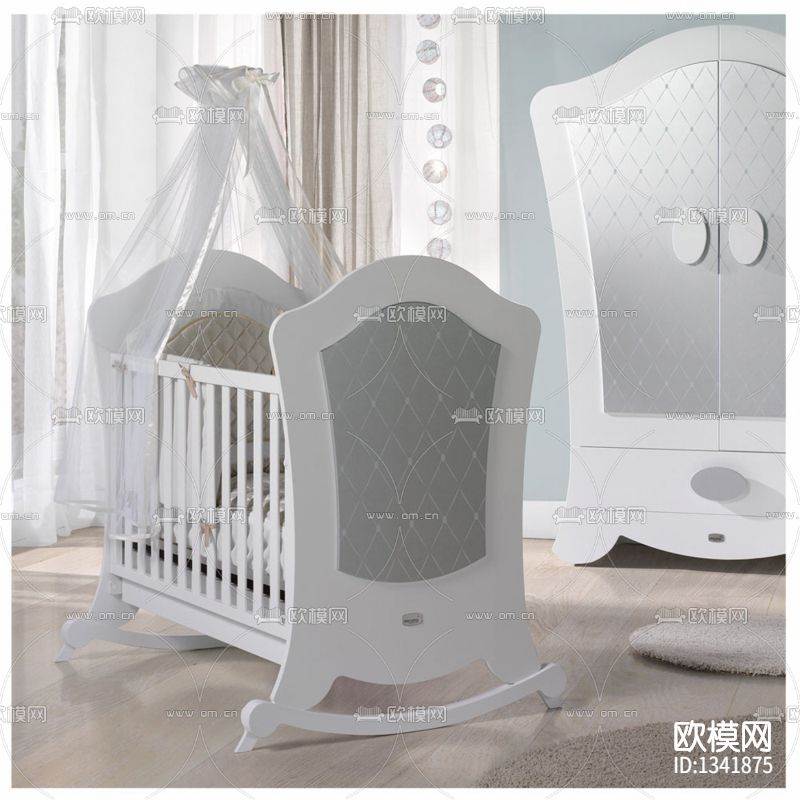 简欧轻奢实木婴儿床下载（渲染图3）