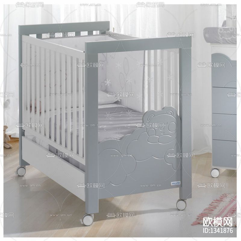 简欧简约实木婴儿床下载（渲染图2）