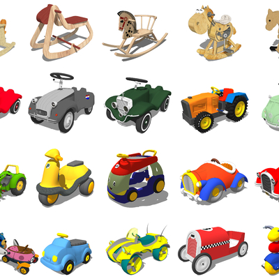  现代儿童玩具木马平衡车su模型 