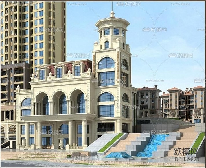 歐式建筑外墻cad施工圖下載(渲染圖1)