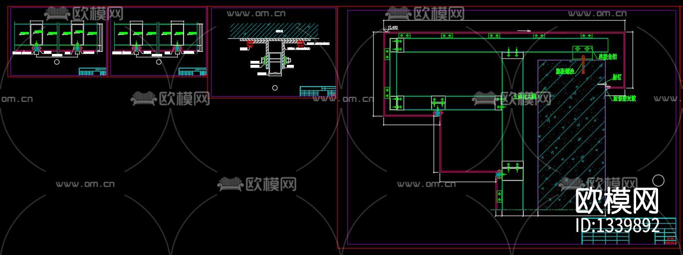 某配件厂玻璃幕墙cad施工图下载（渲染图6）