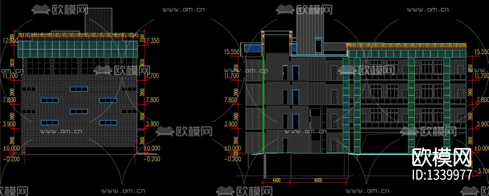 某小学五层建筑平立剖面cad节点图下载（渲染图1）
