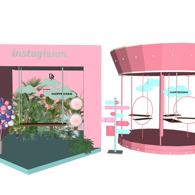  现代美陈装饰墙橱窗摆件展示区su模型 