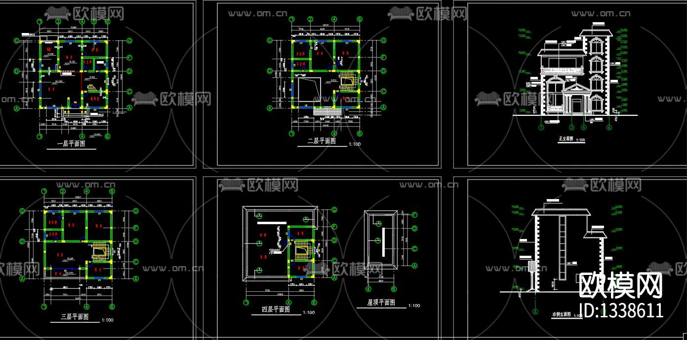 新农村别墅cad施工图效果图下载（渲染图4）