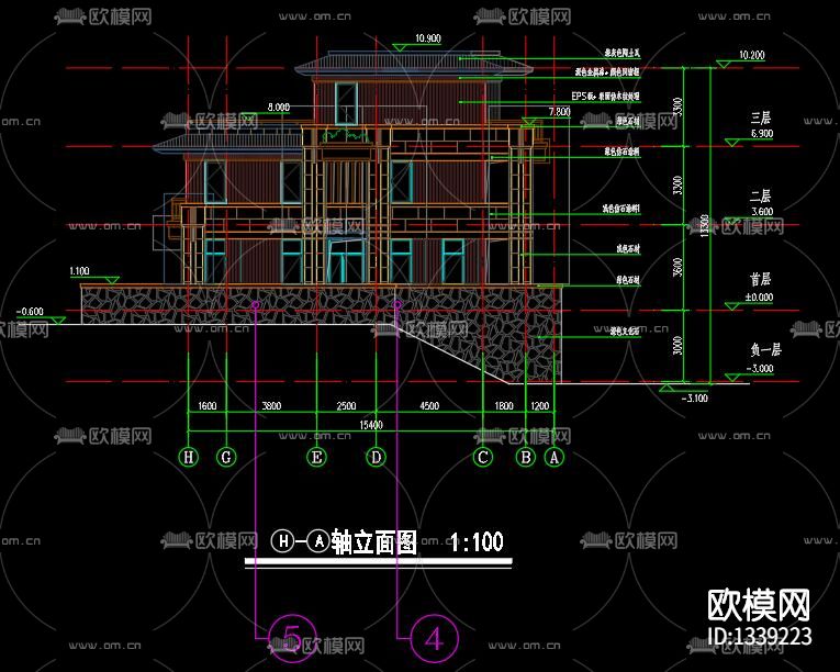 古典双拼别墅cad施工图下载（渲染图9）