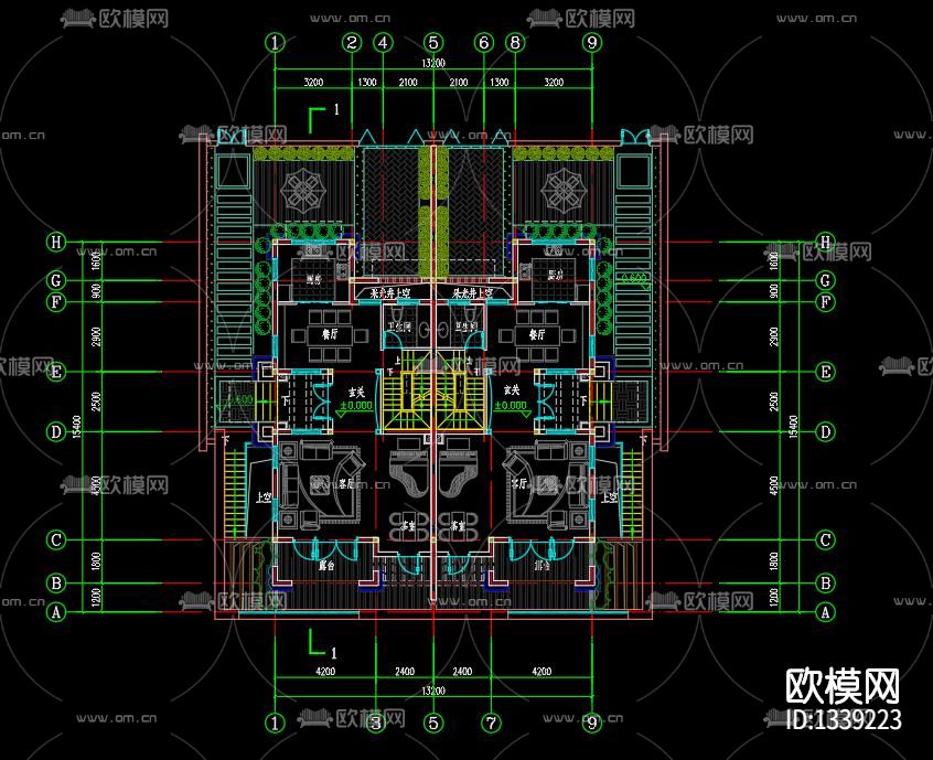 古典双拼别墅cad施工图下载（渲染图3）