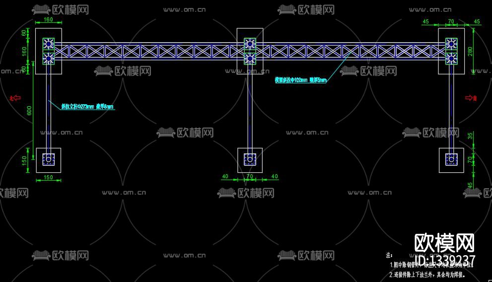 限高龙门架设计详图cad施工图下载（渲染图1）