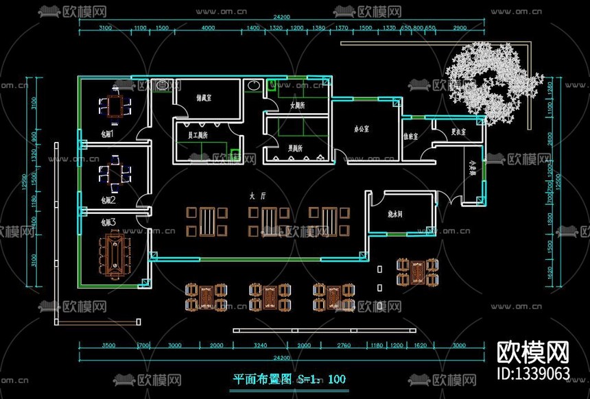 茶室cad施工圖下載(渲染圖2)