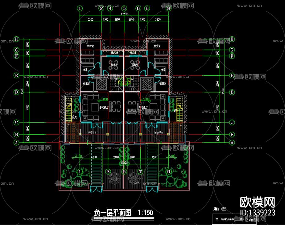 古典双拼别墅cad施工图下载（渲染图2）