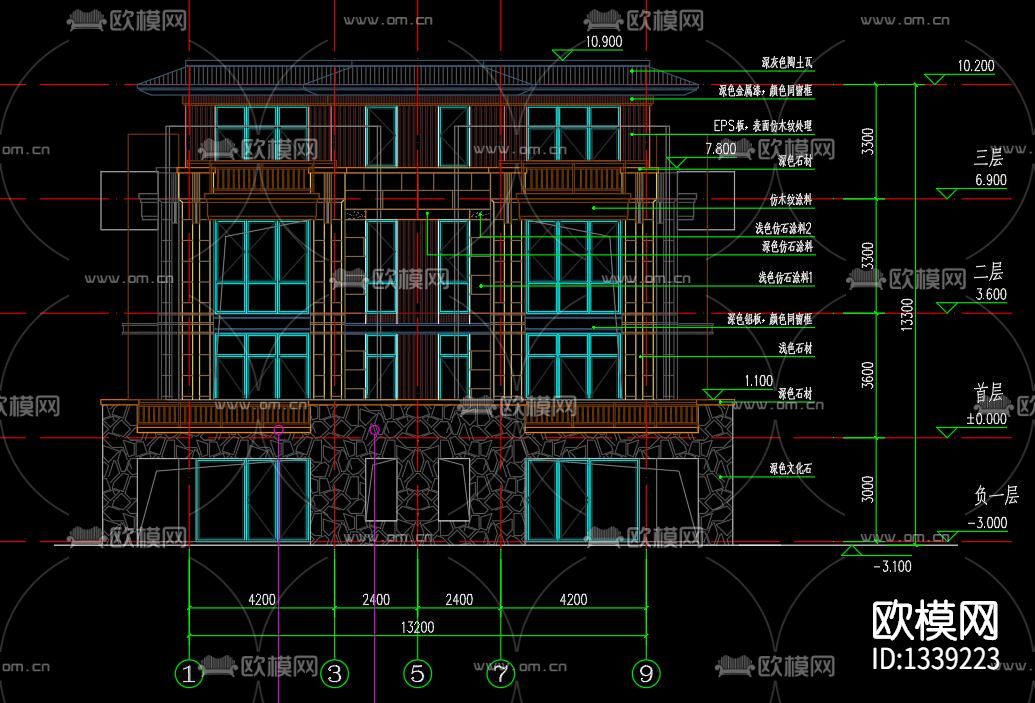 古典双拼别墅cad施工图下载（渲染图8）