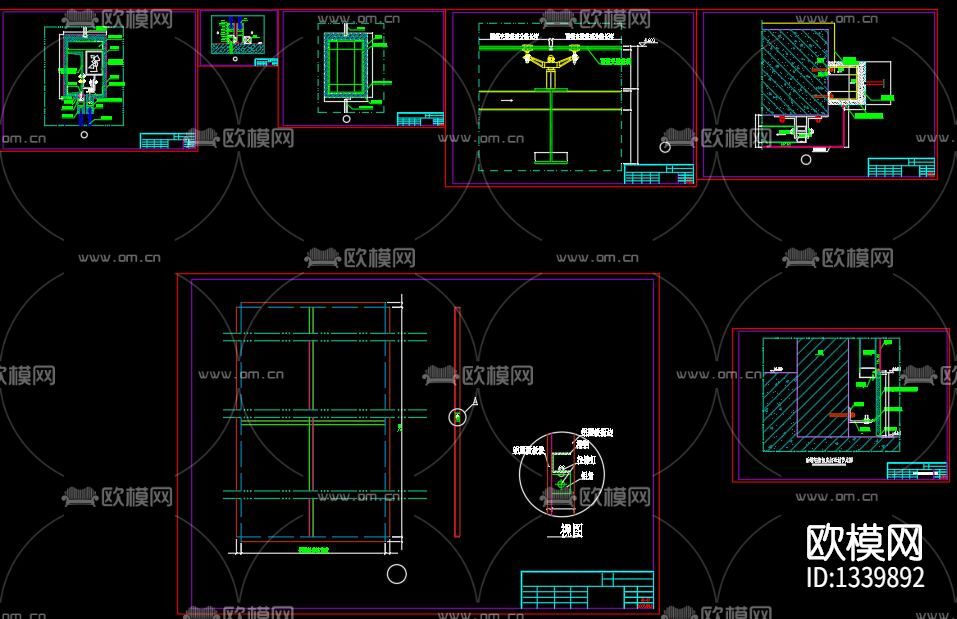 某配件厂玻璃幕墙cad施工图下载（渲染图8）