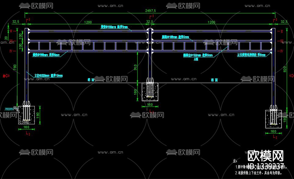 限高龙门架设计详图cad施工图下载（渲染图3）