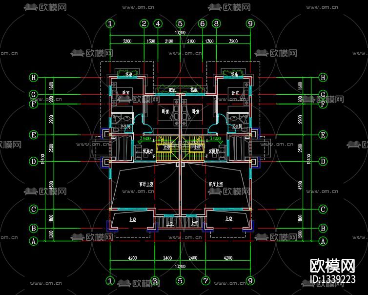 古典双拼别墅cad施工图下载（渲染图4）
