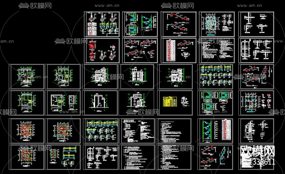 新农村别墅cad施工图效果图下载（渲染图9）