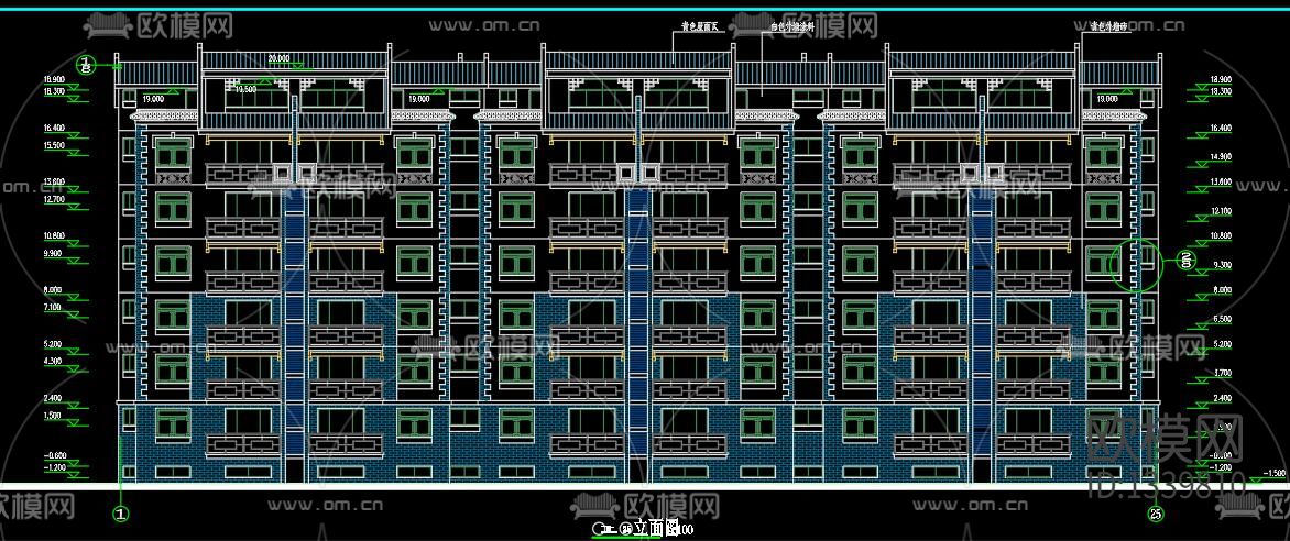 新中式样板房cad施工图下载（渲染图2）