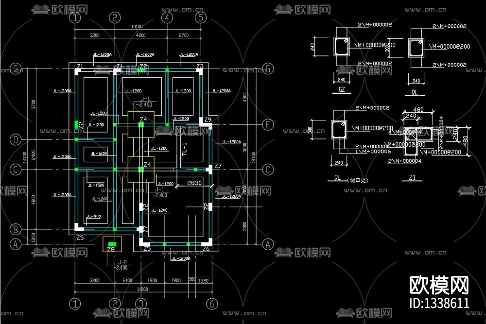 新农村别墅cad施工图效果图下载（渲染图2）
