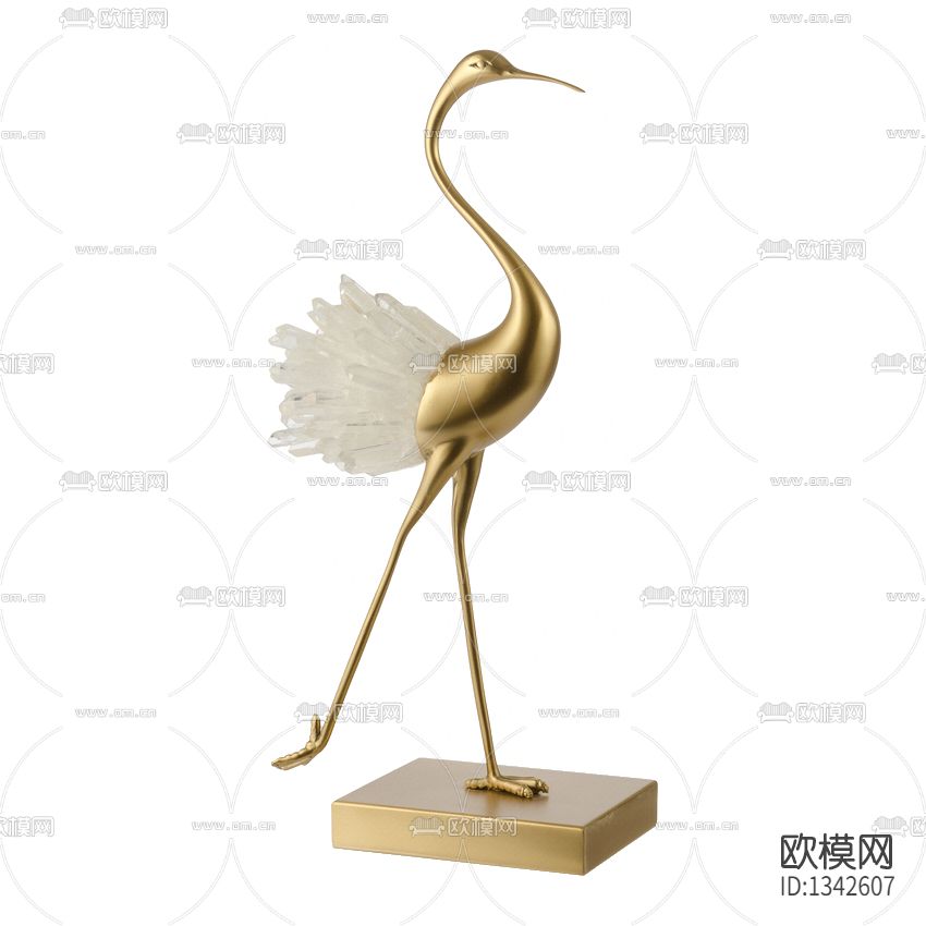 现代轻奢铜配水晶丹顶鹤摆件