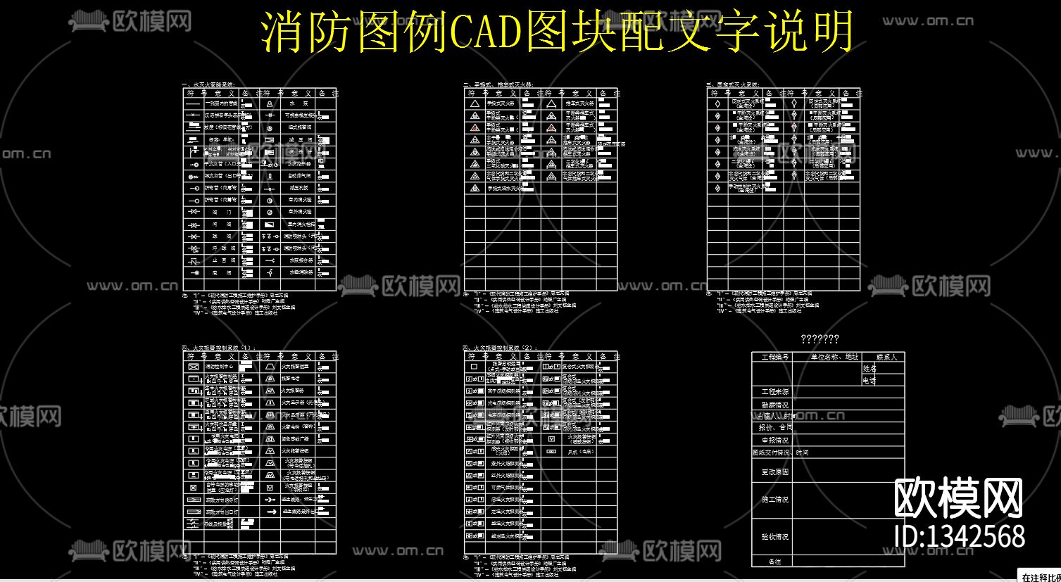 消防图例CAD图块配文字说明