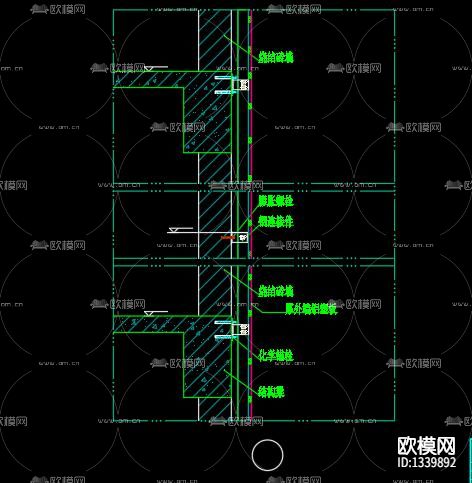 某配件厂玻璃幕墙cad施工图下载（渲染图7）