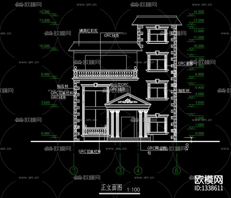 新农村别墅cad施工图效果图下载（渲染图7）