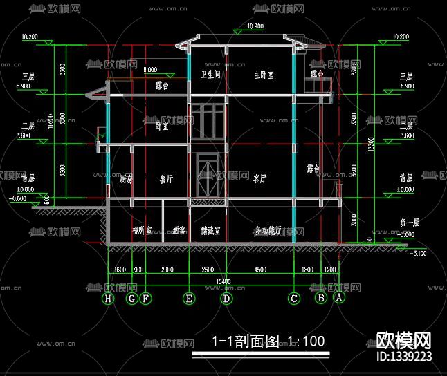 古典双拼别墅cad施工图下载（渲染图7）