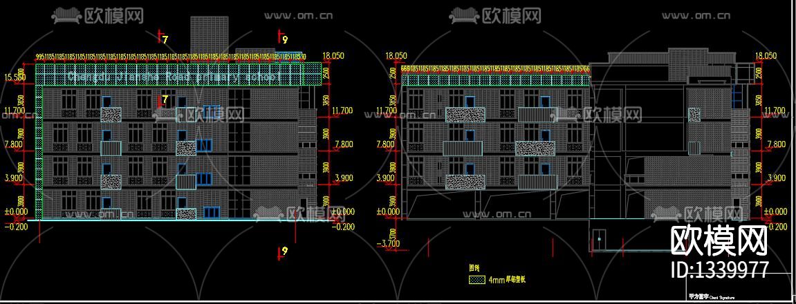 某小学五层建筑平立剖面cad节点图下载（渲染图2）