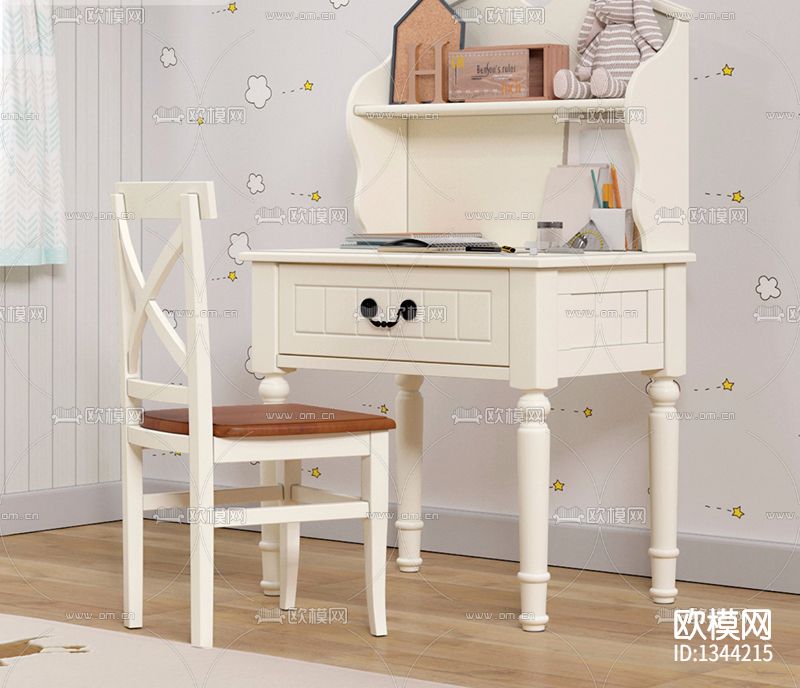 地中海简约实木儿童小书桌下载（渲染图2）