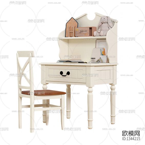 地中海简约实木儿童小书桌下载（渲染图1）