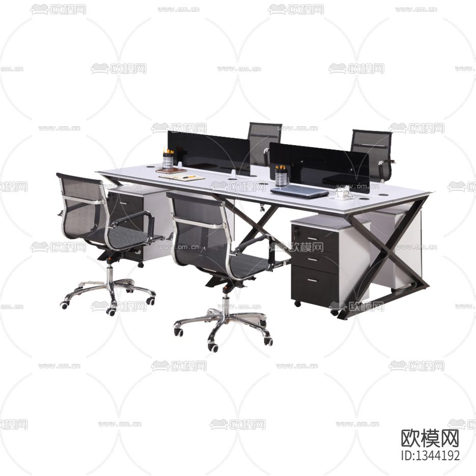 现代简约实木金属四人办公桌下载