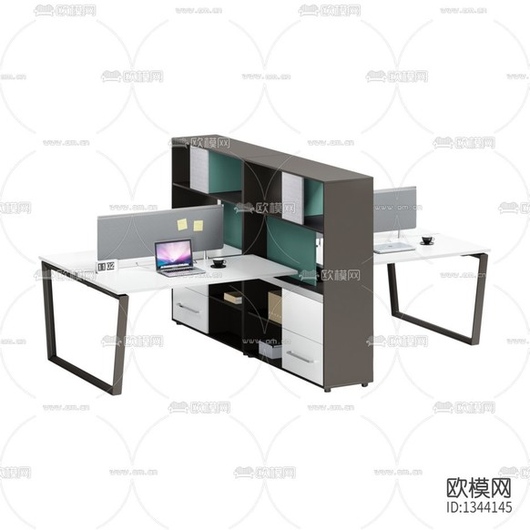 现代轻奢实木金属多人办公桌下载(渲染图1)