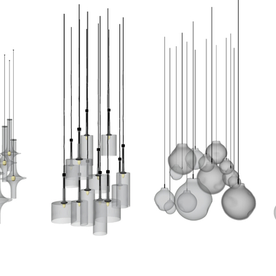 现代金属玻璃吊灯su模型
