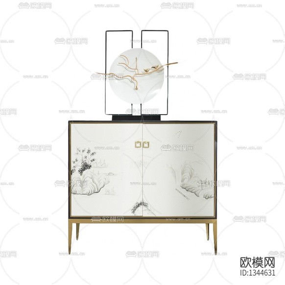 新中式輕奢實(shí)木金屬玄關(guān)柜下載