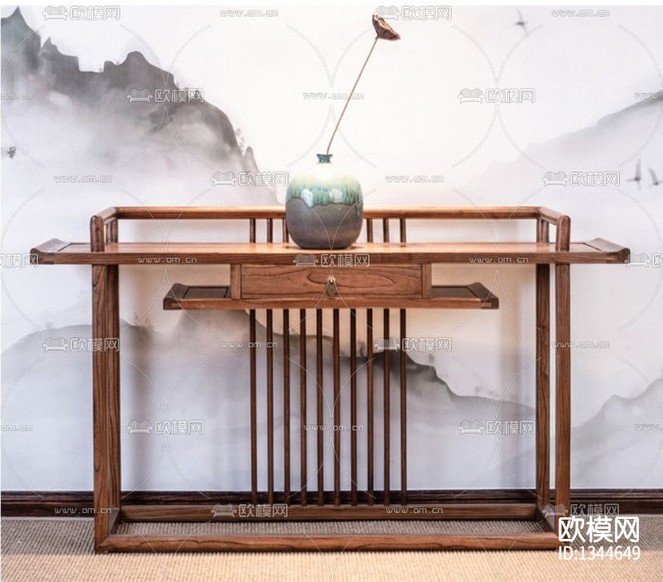 新中式禪意實木玄關(guān)臺下載(渲染圖2)