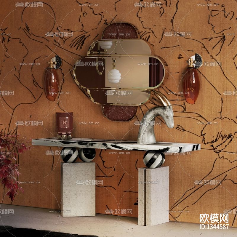 现代轻奢大理石金属玄关柜