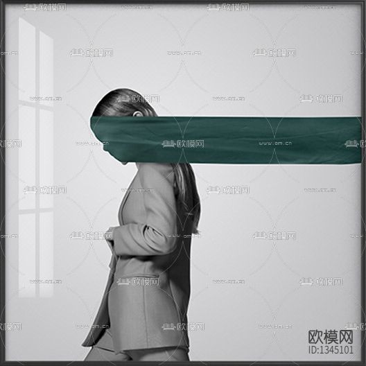 现代空濛思绪美女蓝丝巾摄影装饰画下载