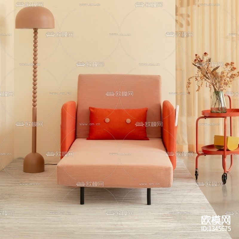 北欧简约布艺实木单人沙发下载（渲染图2）