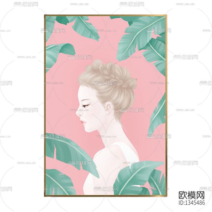 北欧简约粉色少女装饰画下载