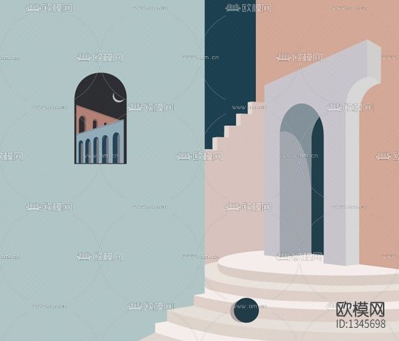 北欧简约抽象建筑装饰画下载