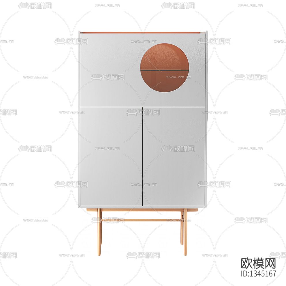 新中式极简实木明月酒柜下载（渲染图2）