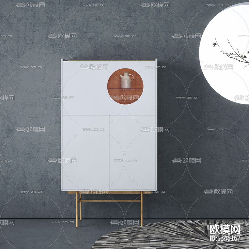 新中式极简实木明月酒柜下载（渲染图3）