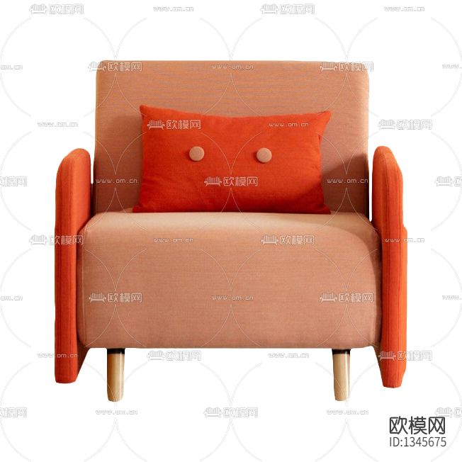 北欧简约布艺实木单人沙发下载（渲染图1）