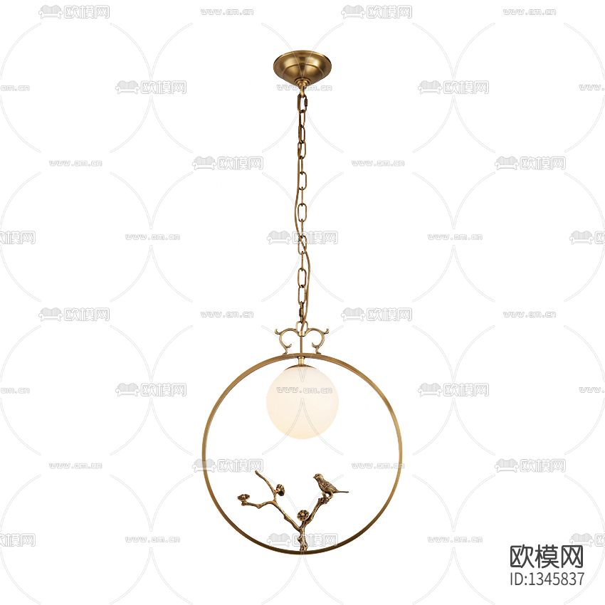 新中式轻奢金属小鸟创意吊灯下载