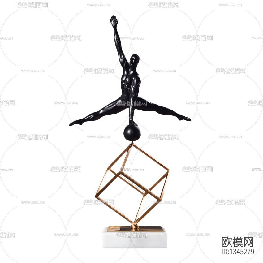 现代轻奢不锈钢大理石体操运动员雕塑下载