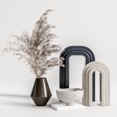 现代干草花瓶摆件su模型